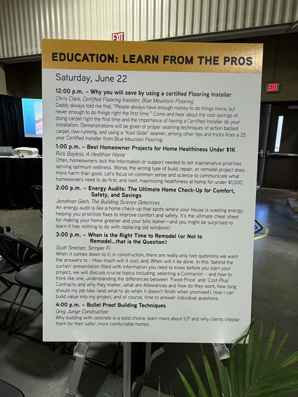 Education: Learn from the pros schedule for Build & Remodel event.