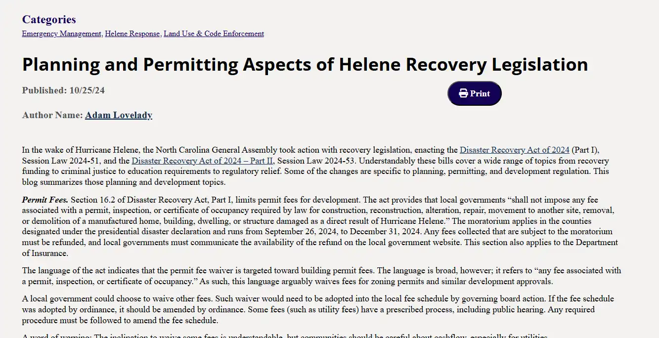 Screenshot of a Planning and Permitting article.