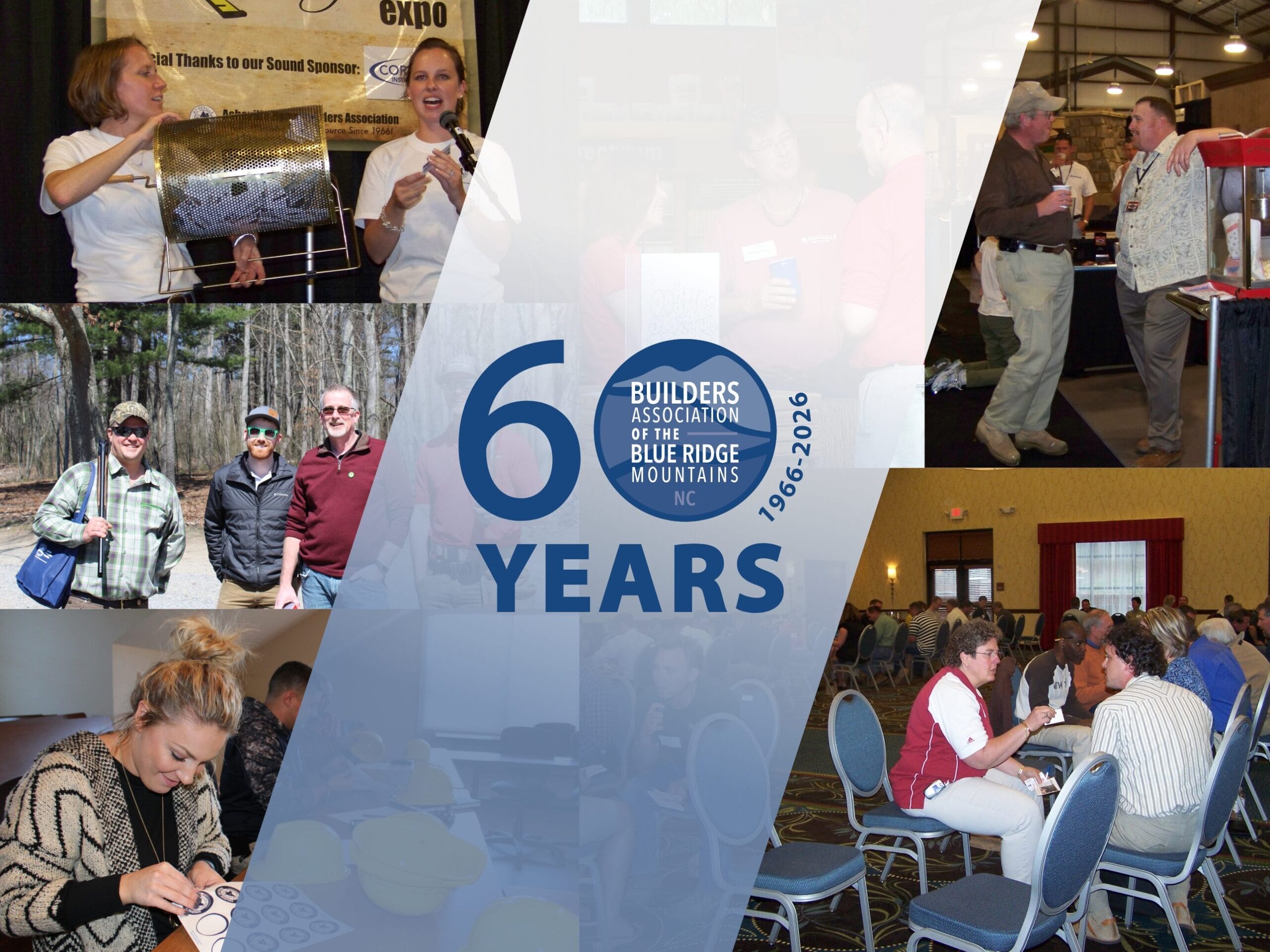 60th Years logo for BABRM with images behind it